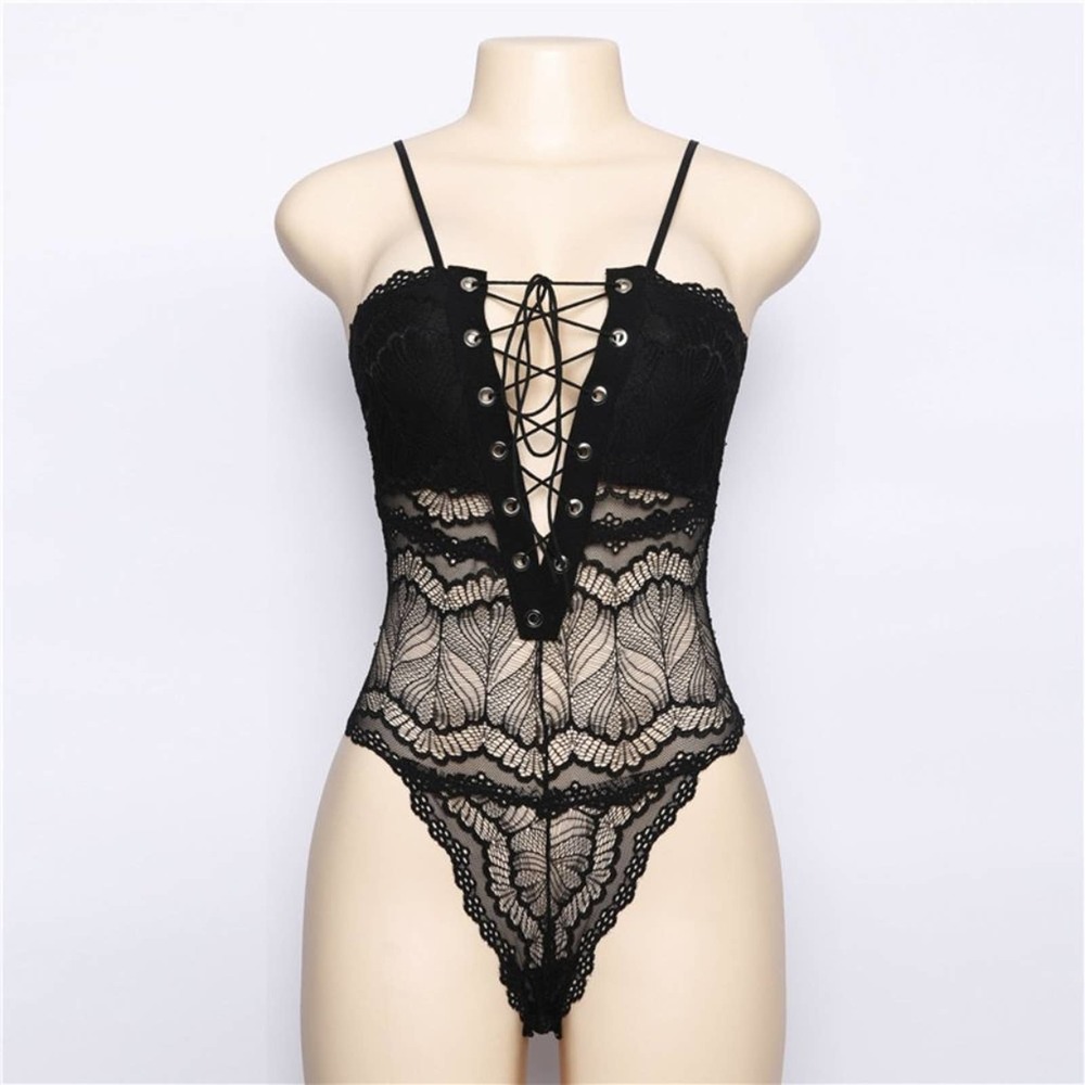 Lace Up Sexy Silk Lingerie Bodysuit - S - Picture 3 of 4